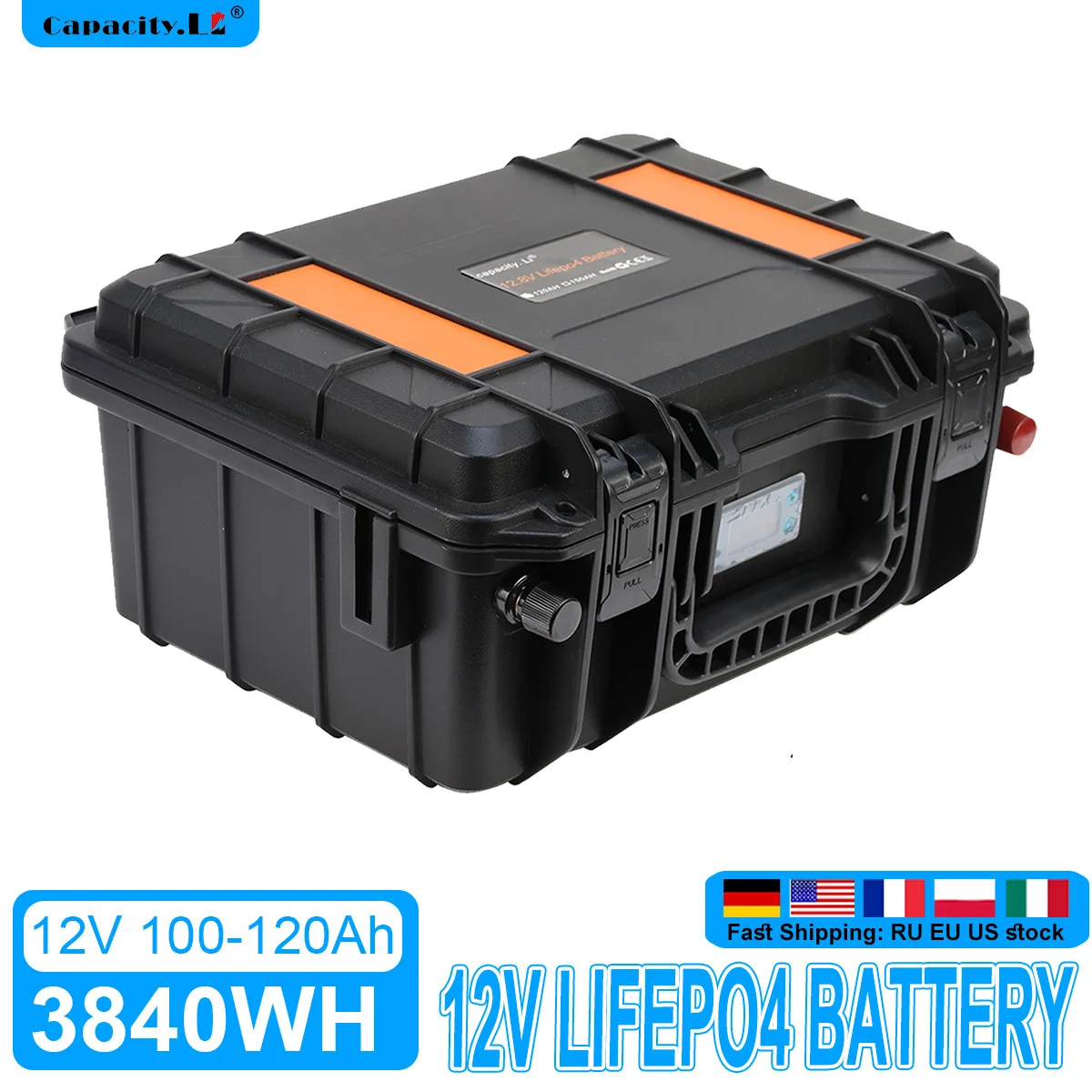 Lifepo4 Battery 12V 100Ah 4S1P With BMS USB/Type-C/Anderson/Cigar Lighter 12.8V Sine Wave Output High-Power Portable Battery