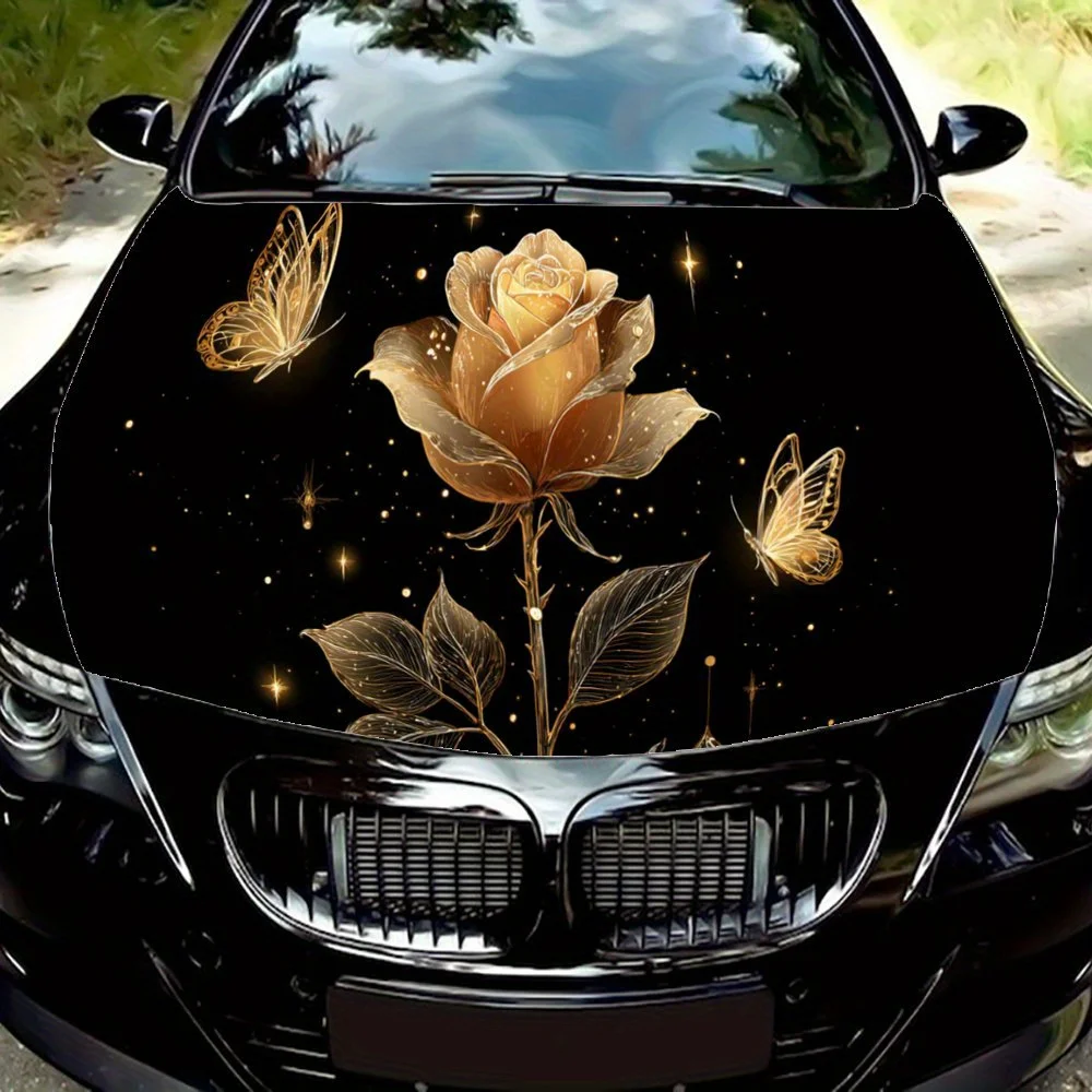 

Golden and splendid roses print,car hood stickers,PVC waterproof Self adhesive car hood sticker,car hood decoration protection s