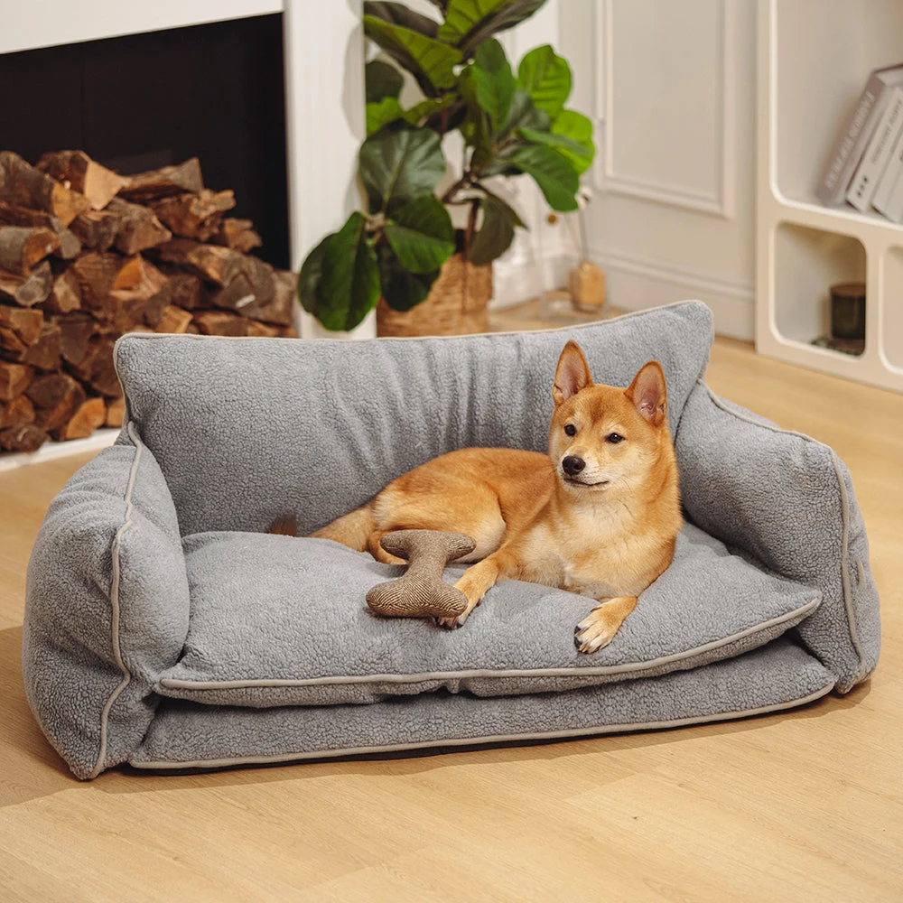 Factory Direct Trendy Striped Faux Lambswool Dog Cat Sofa Bed, Double Layer Design, Dropshipping Support