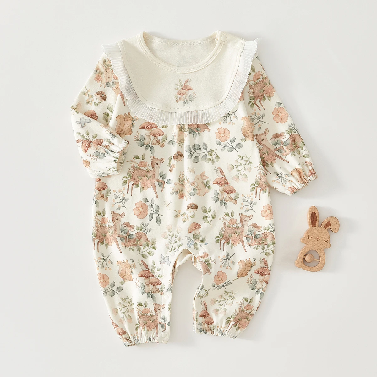 

Baby Romper Pure Cotton Spring and Autumn Style Floral Princess Outfit for Girls Newborn Monthly Wear Bodysuit