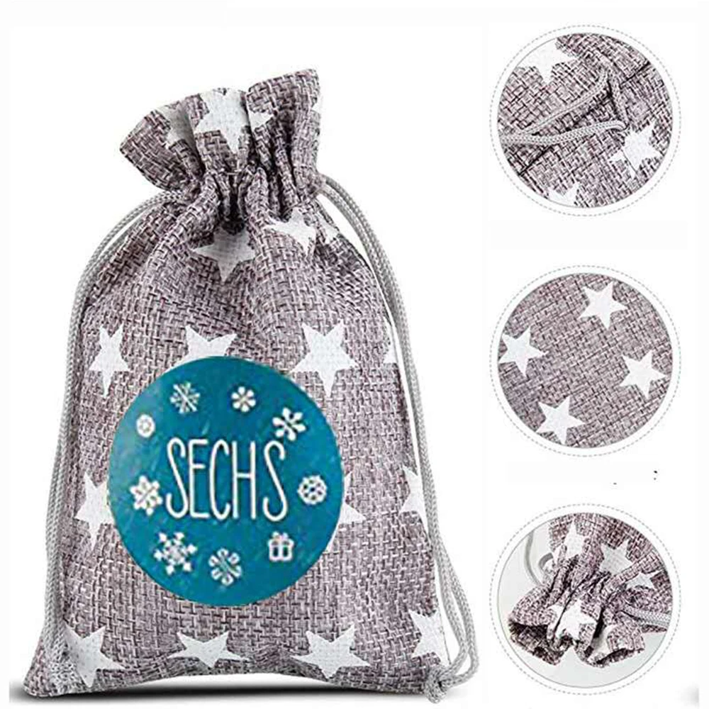 

Christmas Linen Drawstring Bags 24 Days Christmas Countdown Calendar Cotton Linen Gift Bag (with 1-24 Advent Number Stickers)