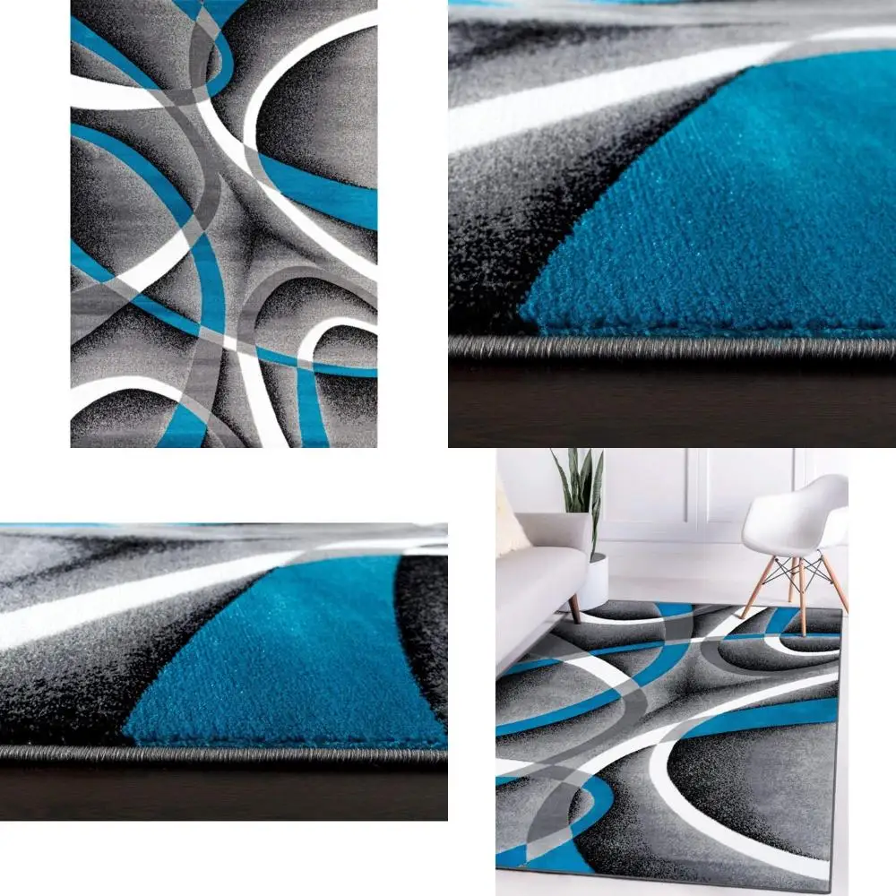 

Современный абстрактный бирюзово-белый ковер с вихревым бегуном, 2 x 7 футов, ковер в современном стиле для домашнего декора