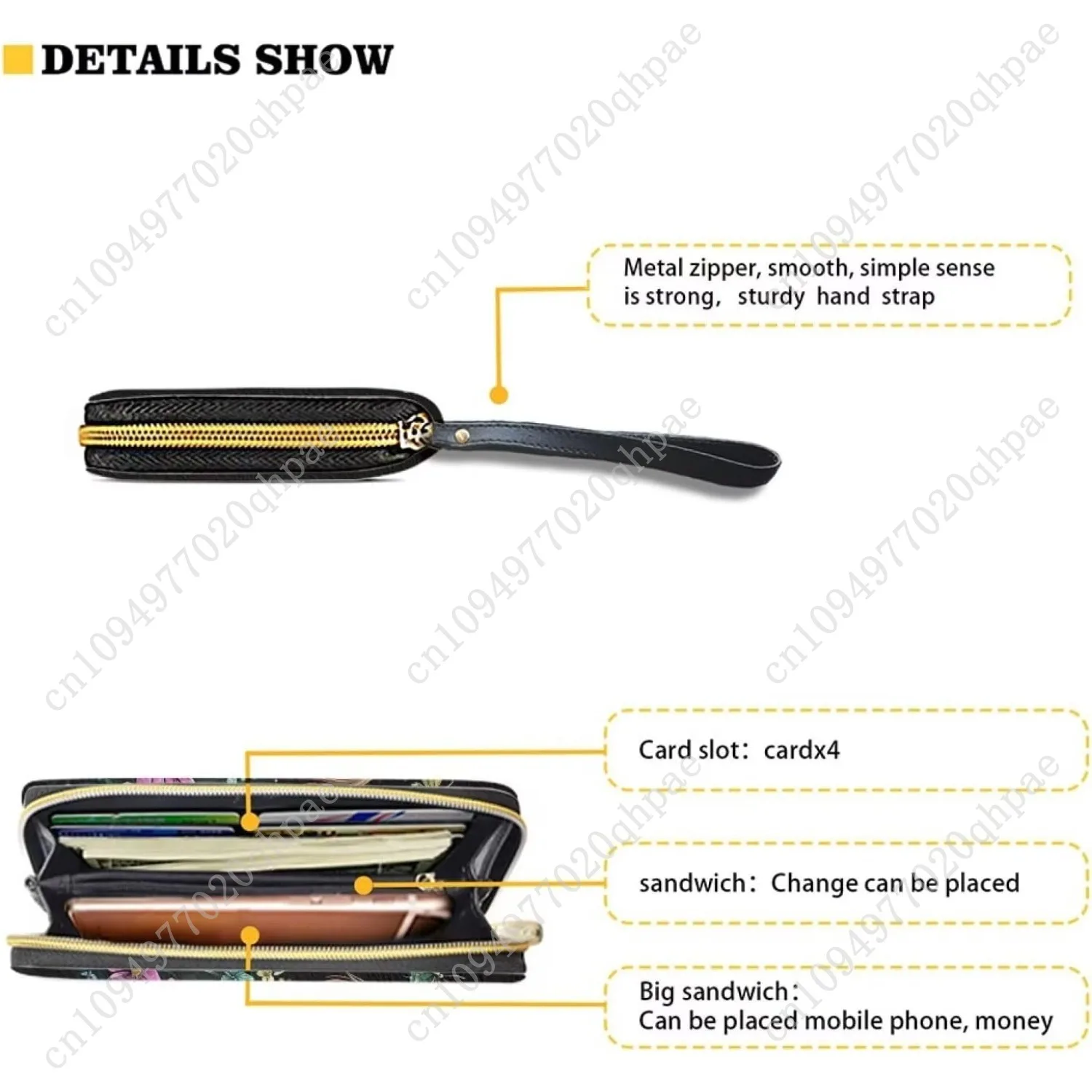 محافظ شيه تزو اللطيفة على شكل زهور للنساء من جلد البولي يوريثان وحامل بطاقات وسحاب ومنظم قابض طويل مع حزام معصم