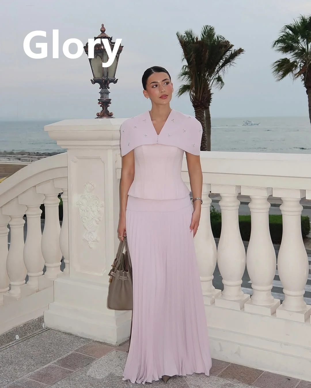 

V-Neck Evening Dresses Classic Exquisite Floor Length Customized Pink Prom Dresses Beads Sequins Cocktail Wedding Party Dress