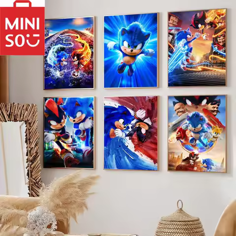 MINISO 5D DIY Cartoon Cool S-Sonic-ES Hedgehog 3 Diamond Painting Living Room Office Decoration Bedroom Home Wall Art Gift