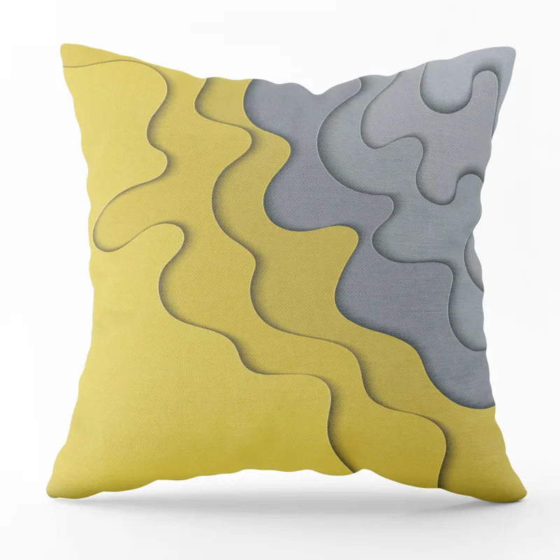 Nordic minimalist geometric gray yellow printed pattern cushion cover for living room sofa decoration waist  pillowcase