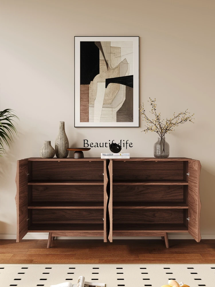 Medieval style all solid wood dining side cabinet walnut partition cabinet French retro new Chinese locker