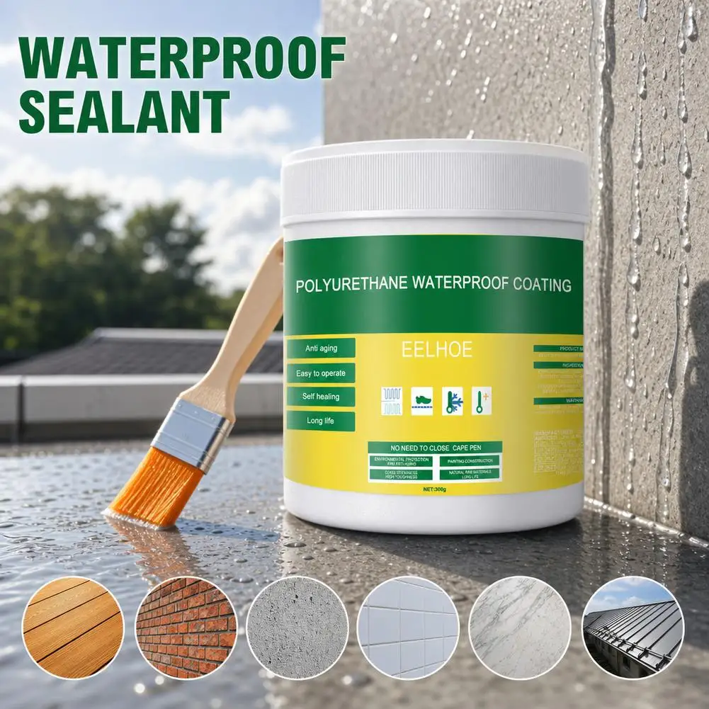 300g Waterproof Sealant with Brush Polyurethane Waterproof Coating Anti-Leakage Glue Agent for Bathroom Roof Wall Tile Repair