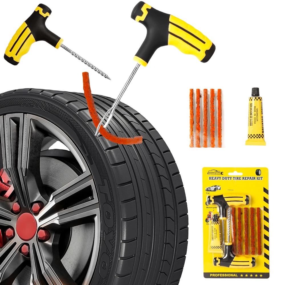 

Car Tire Repair Tool Tubeless Tyre Repair Kit with Rubber Strips Studding Tool Puncture Plug Garage Tools for Motorcycle Trucks