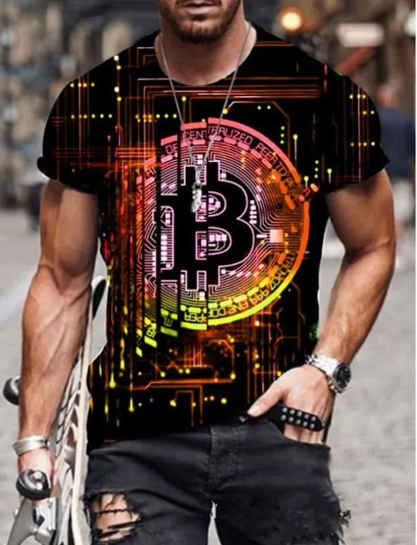 Mens T Shirt For Men Clothing Unisex Bitcoin Graphic 3D Printing T-shirt Summer Tops Short Sleeve Fashion Casual Oversized Tees