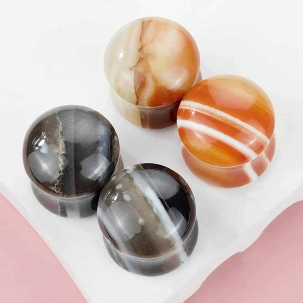 1 Pair High Quality Black Red Striped Agate Double Horn Solid Natural Stone Ear Extender   Jewelry  for Men and Women  2g-5/8