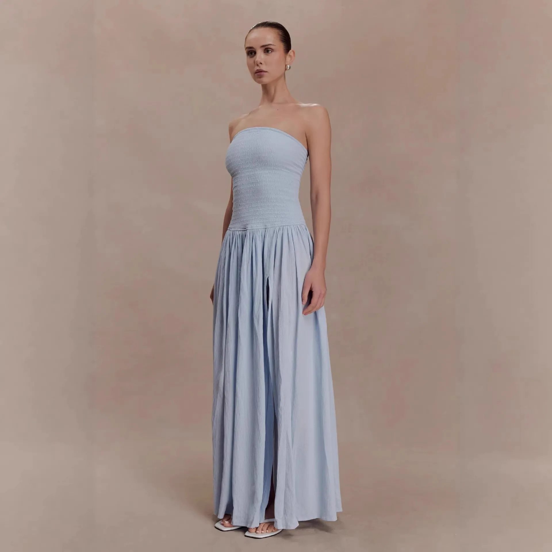 

2026 Summer Tube Top Halter Split Waist Dress Dress Clothing