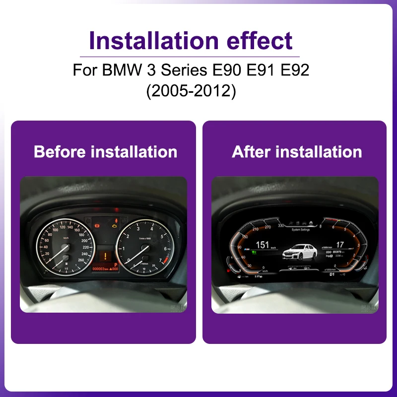 AUTOTOP 12,3" 1920*720 Linux Auto-LCD-Dashboard für BMW 3er Serie E90 E91 E92 2005-2012 – Detail 3