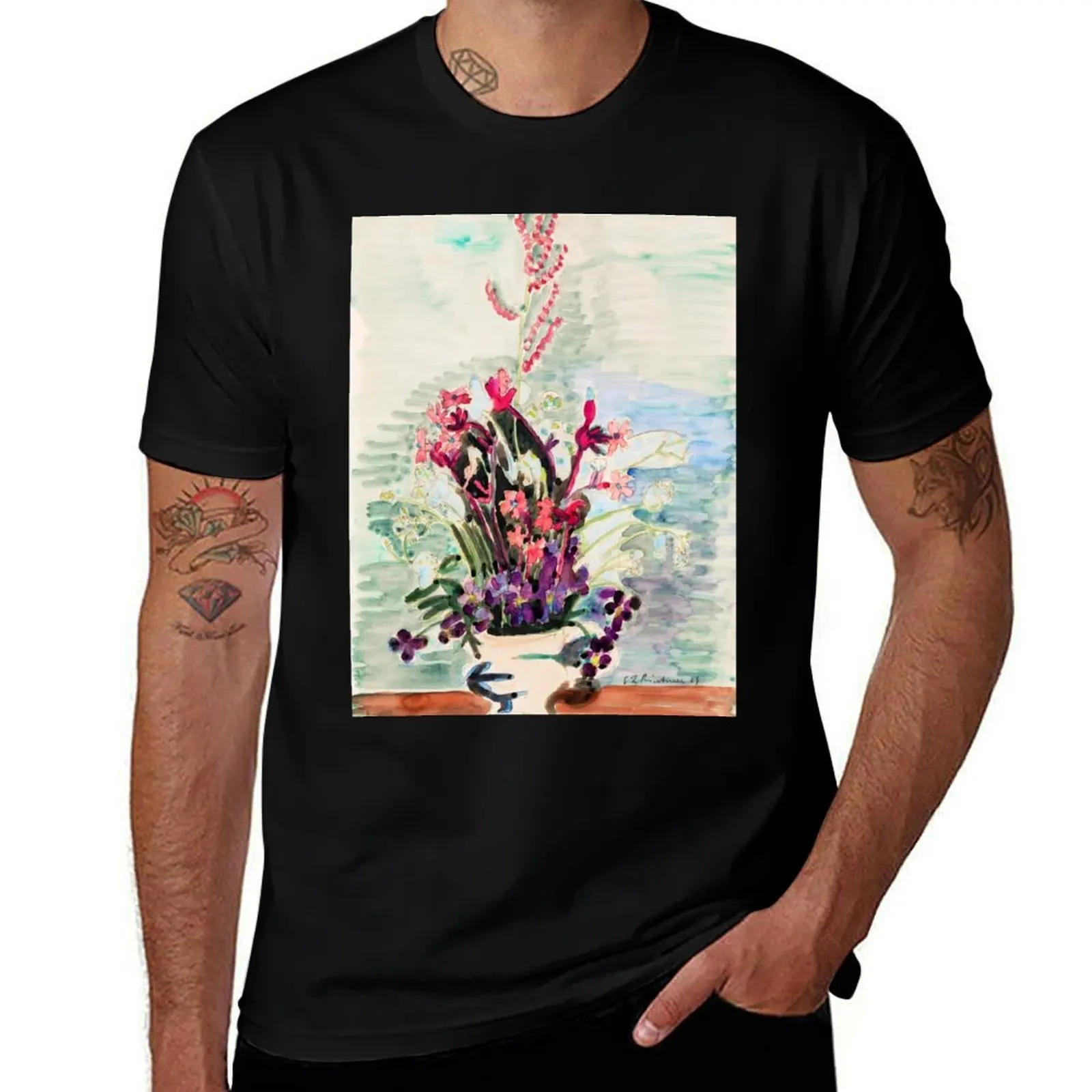

Hot Pink & Purple Floral Vase of Flowers (1929) by Ernst Ludwig Kirchner T-Shirt summer shirt Clothing mens t shirts pack