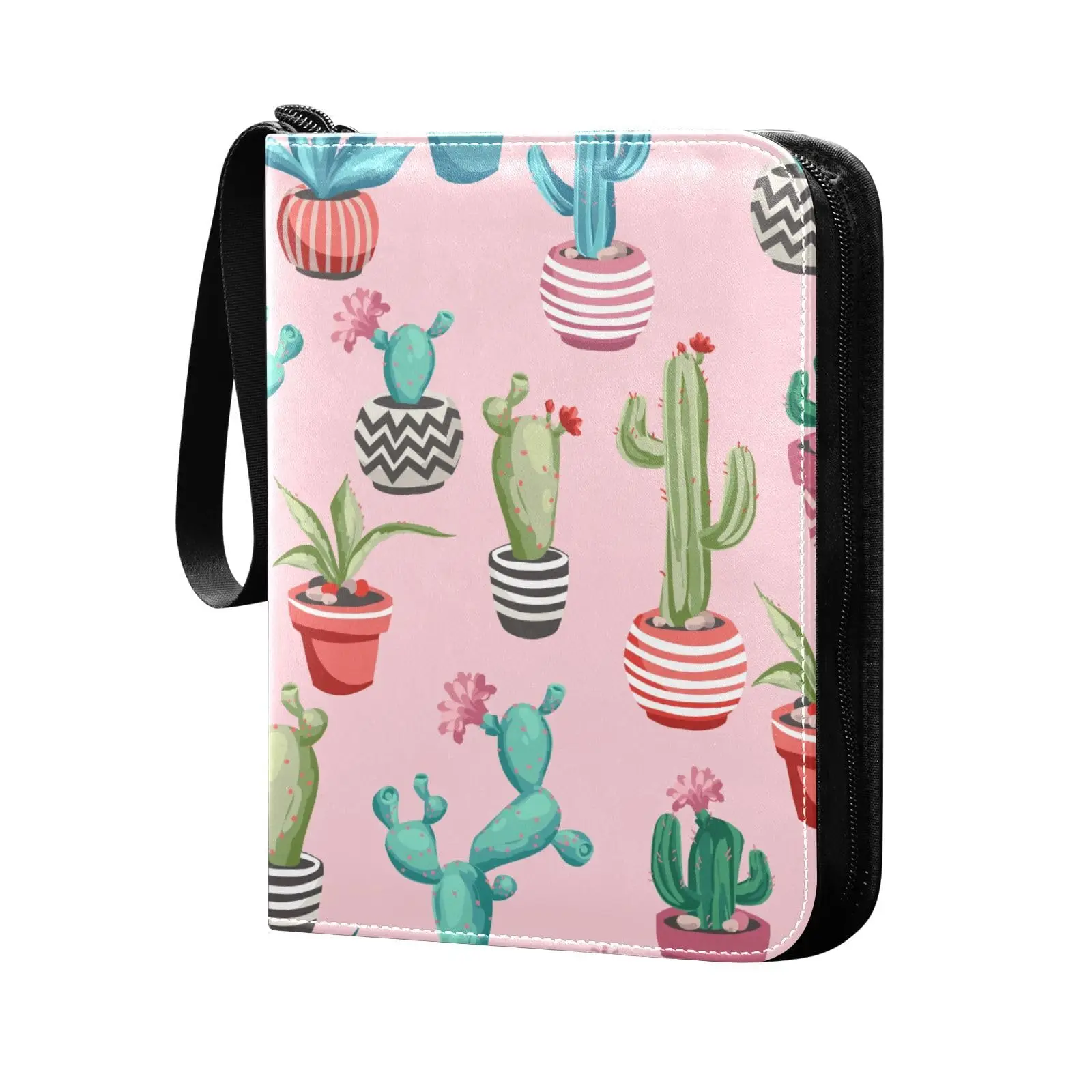 Cacti Flower Cactus Pink 4 Pocket Card Binder 400 Double Sided Pocket Album for Sport Game Cards Unique Card Collection Storage