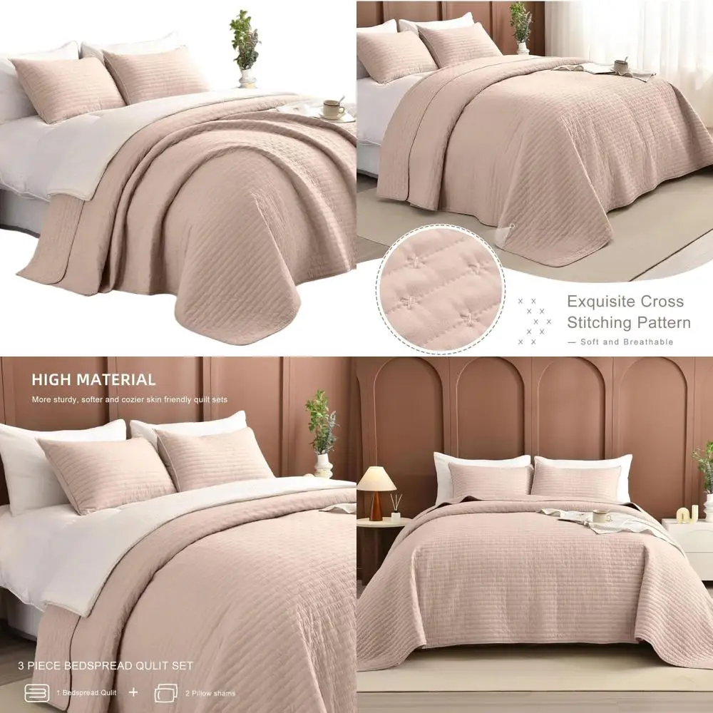

Extra Large 100x106 Oversized Queen Quilt Set, 3-Piece Soft Farmhouse Bedspread Coverlet