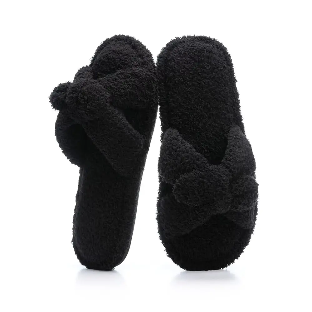 

Cute Bow Slippers for Women Fuzzy Open-toe Slippers Soft Comfy Memory Foam Indoor House Shoes