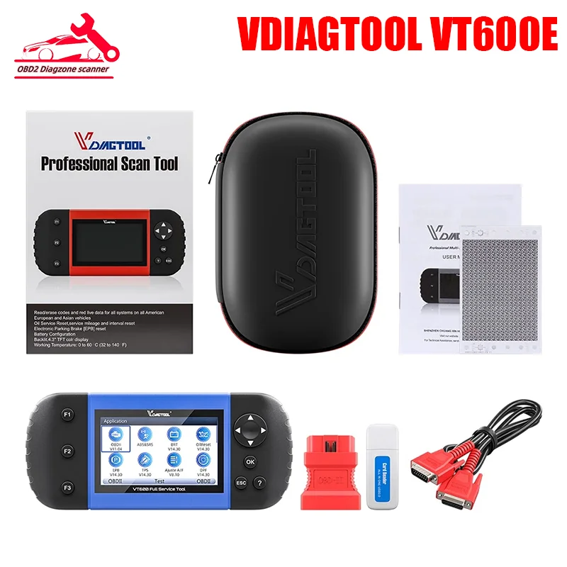 VDIAGTOOL VT600e OBD2 Scanner 4 Systems Diagnosis Engine ABS SRS EPB Oil Service Reset Car Diagnostic VT600 Code Read Injector