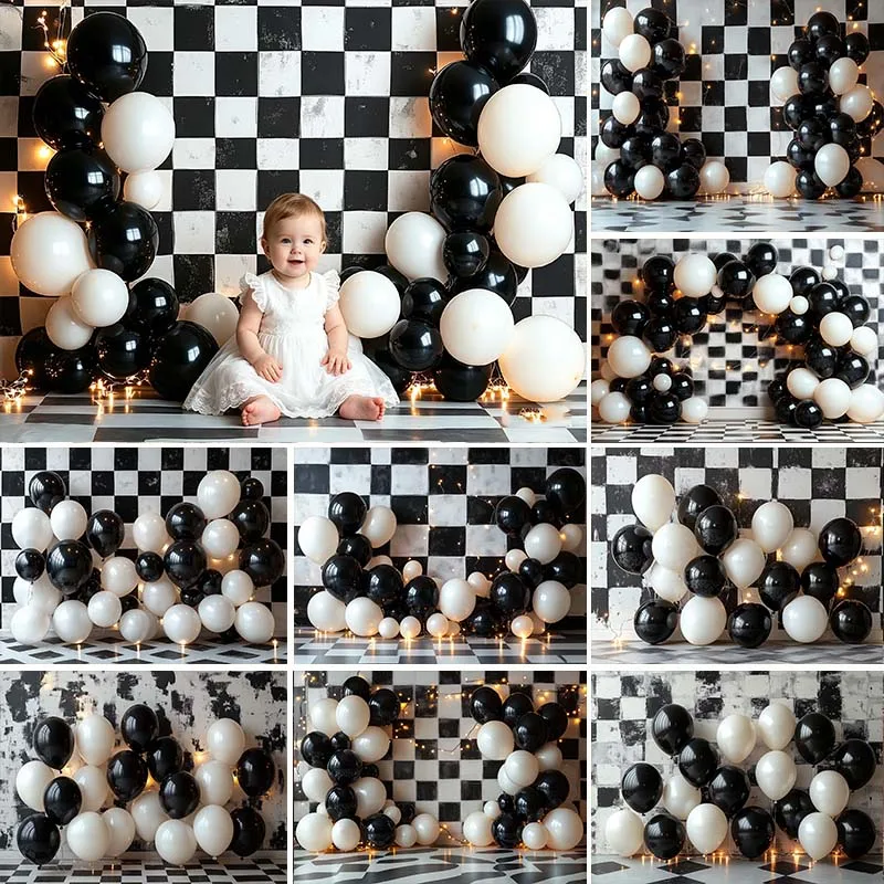 

LS Photography Background Black White Striped Arch Balloon Decor Newborn Shower Cake Smash Birthday Party Photo Backdrop Banner