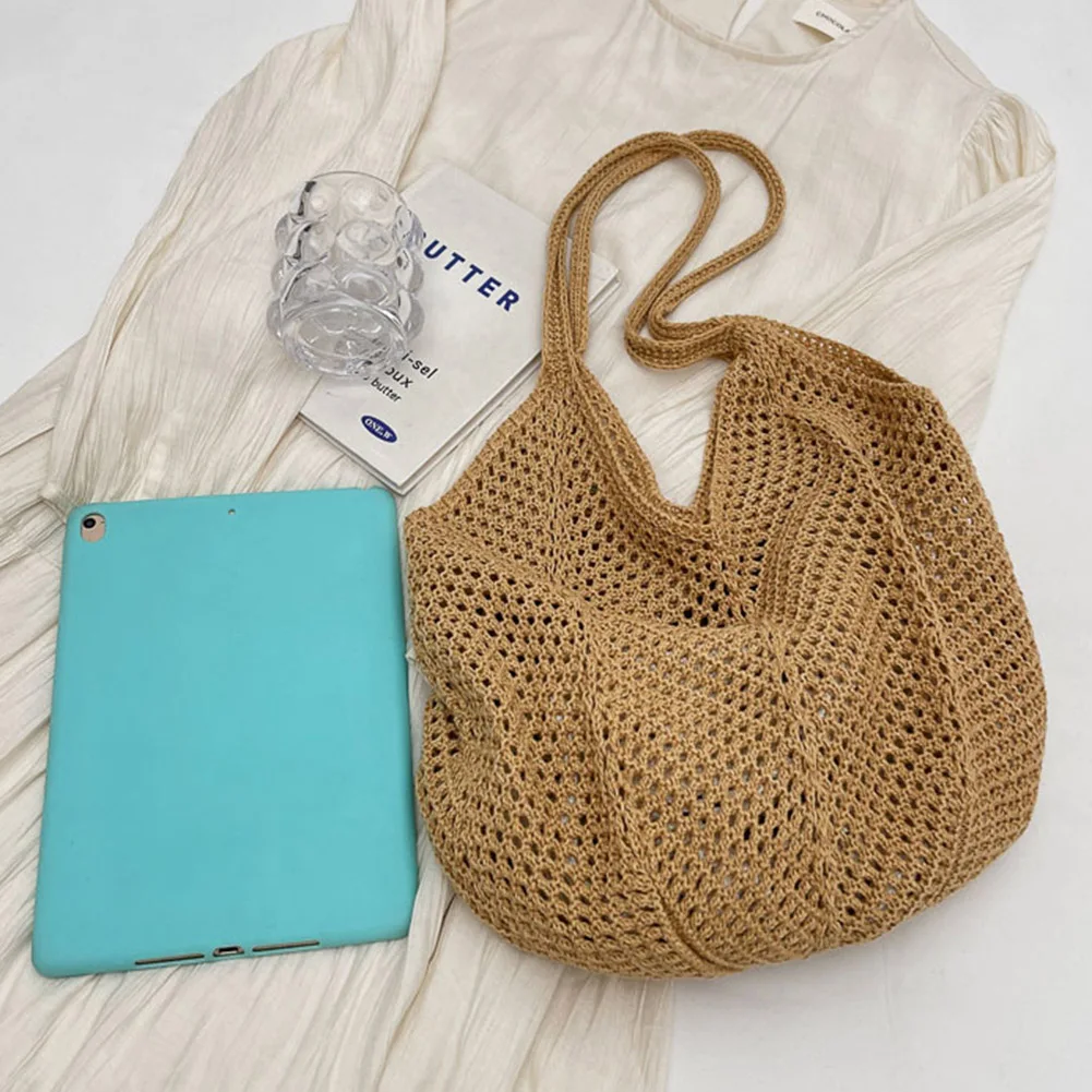 

Women Knitting Shoulder Bag Solid Color Aesthetic Hobo Bag Large Capacity Knitted Tote Handbag Female Outdoor Bag