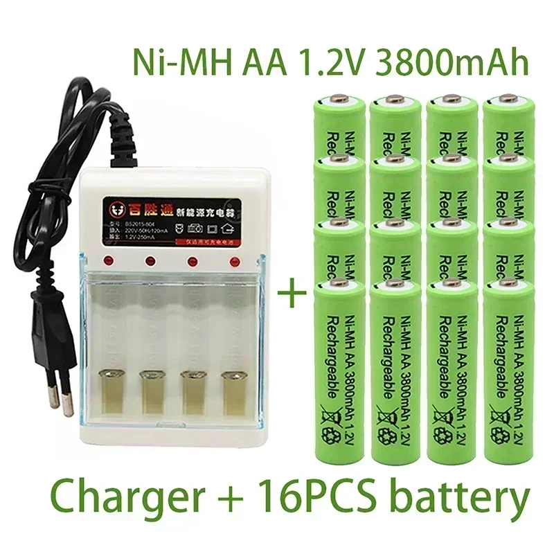 New AA 1.2V 3800mAh battery Ni-MH rechargeable battery for Toy Remote control Rechargeable Batteries AA 1.2V battery+Charger