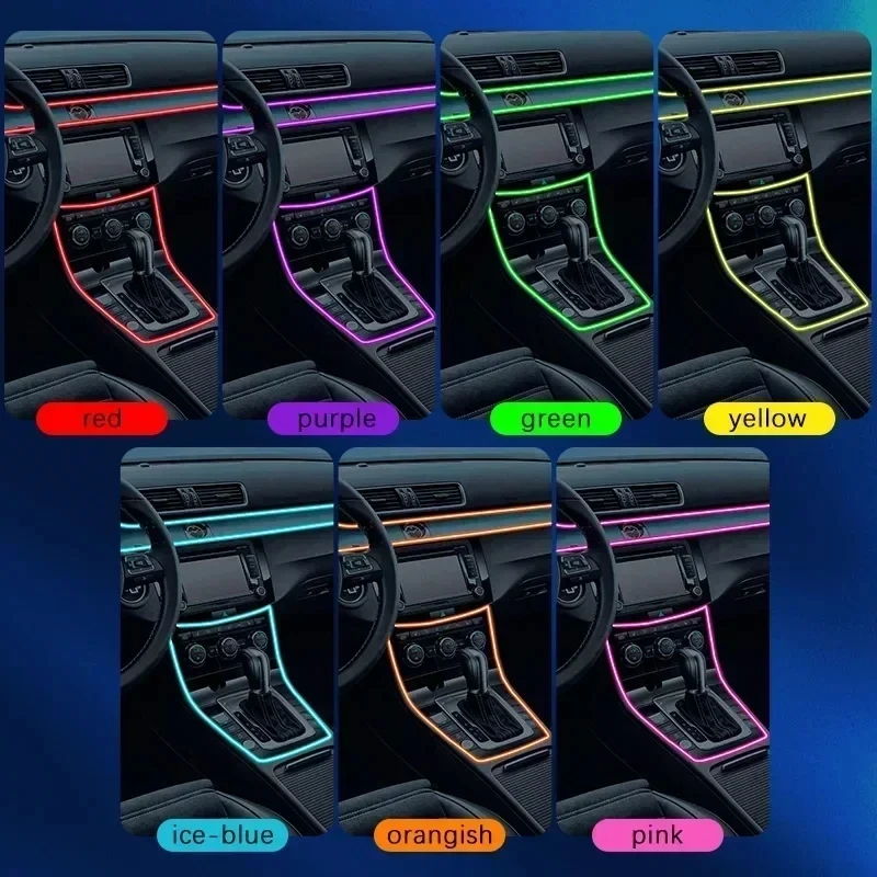 Car Interior RGB LED Atmosphere Light Strip USB Fiber Optic Neon Invisible Ambient Lamp Center Console Door Decoration Trim