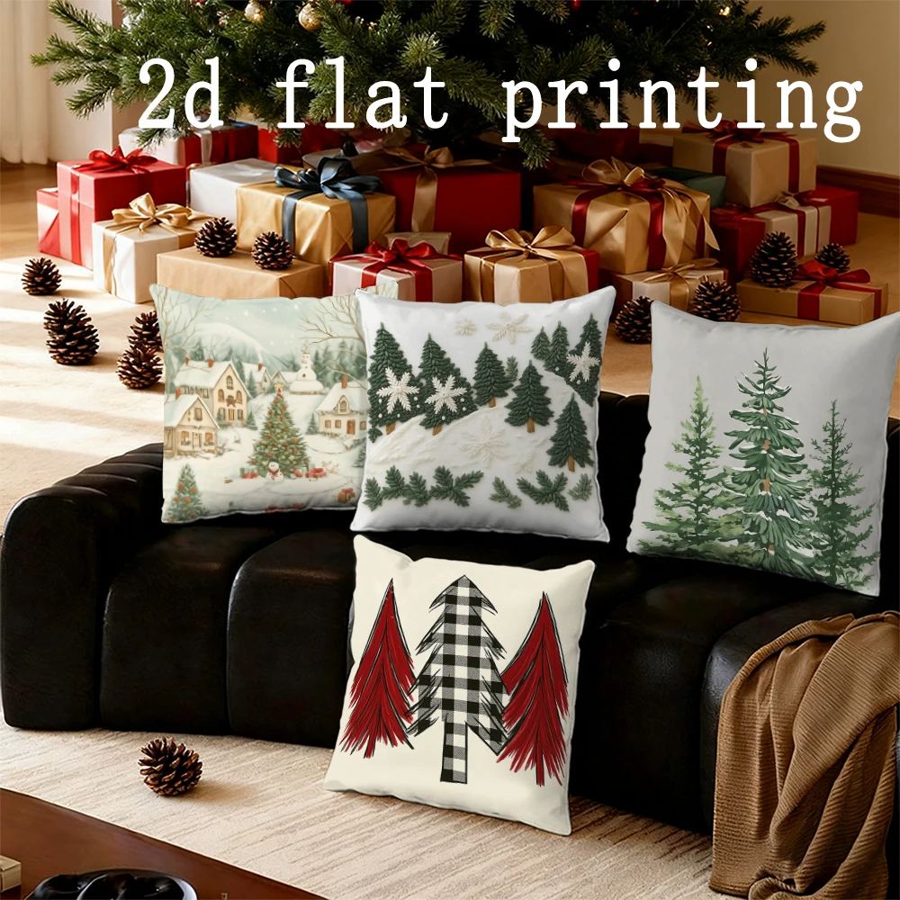 

Home Decor Christmas Tree Pattern Pillow Covers Suitable For Sofa Bedroom Car Pillow Cover Cushion Rectangular Back Cushion