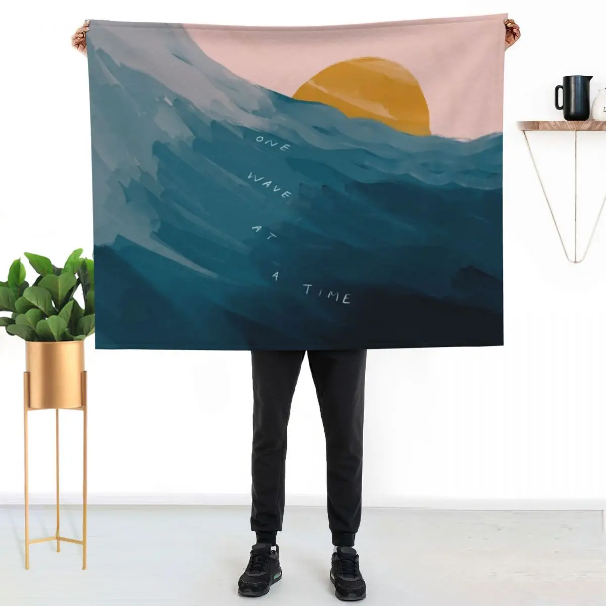 One Wave At A Time - Abstract Art - Inspirational Quote with Ocean, Sea Inspired - Morgan Harper Nichols Throw Blanket