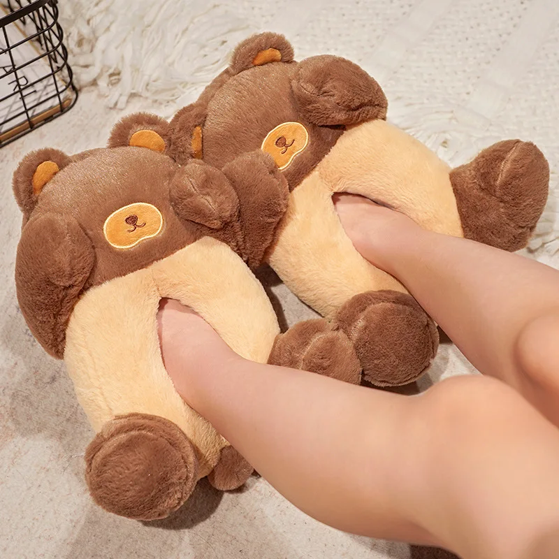 2023 New Creative Face Cover Bear, Pig And Dinosaur Plush Female Slippers Home Shoes High Quality Gifts Friends Children