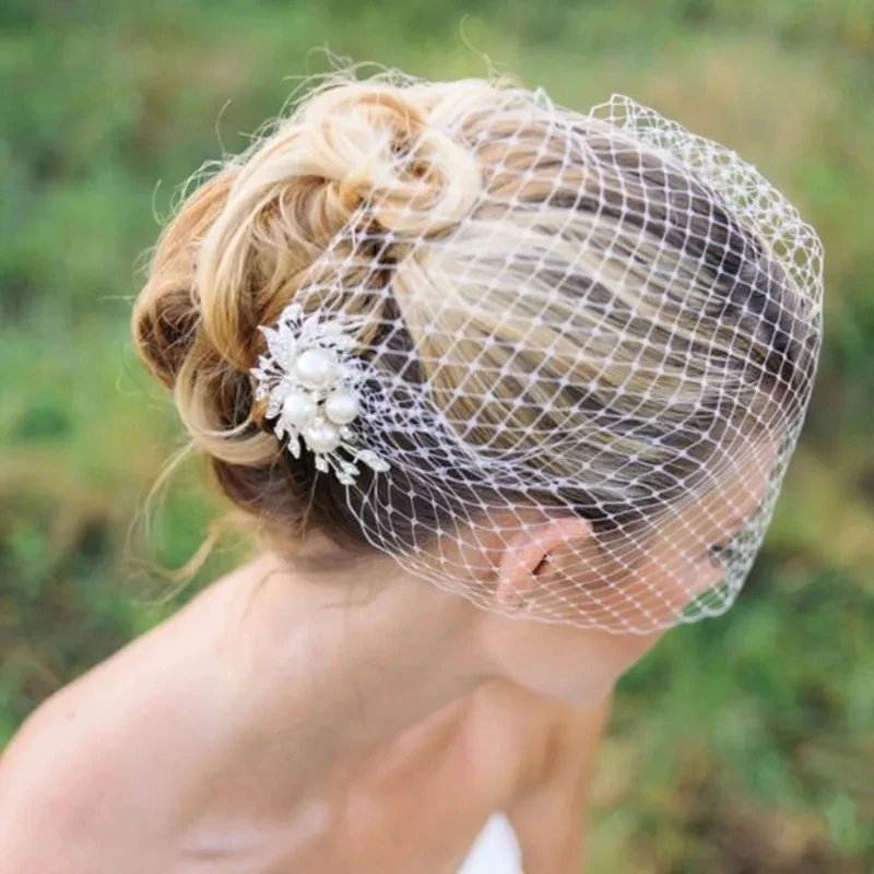 Bridal Birdcage veil, Wedding veil, bridal hair comb, pearls comb Veil, Pearl veil