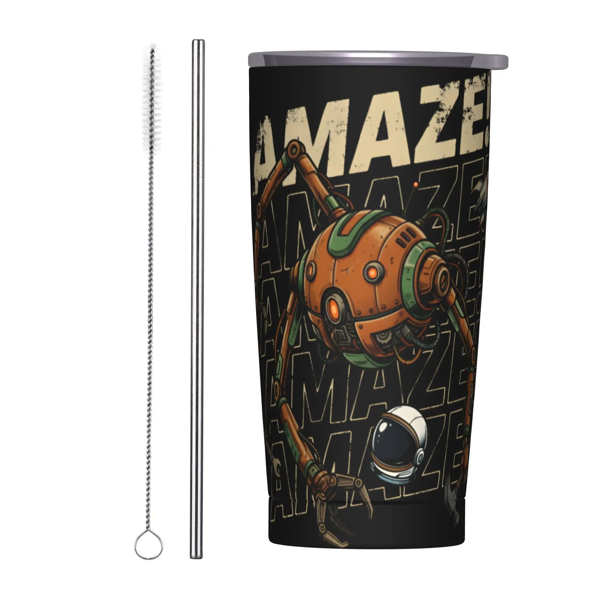 Amaze Robot Project Hail Mary Sci Fi Space Insulated Tumbler with Straws Stainless Steel Coffee Mugs Home Car Bottle Cup, 20oz