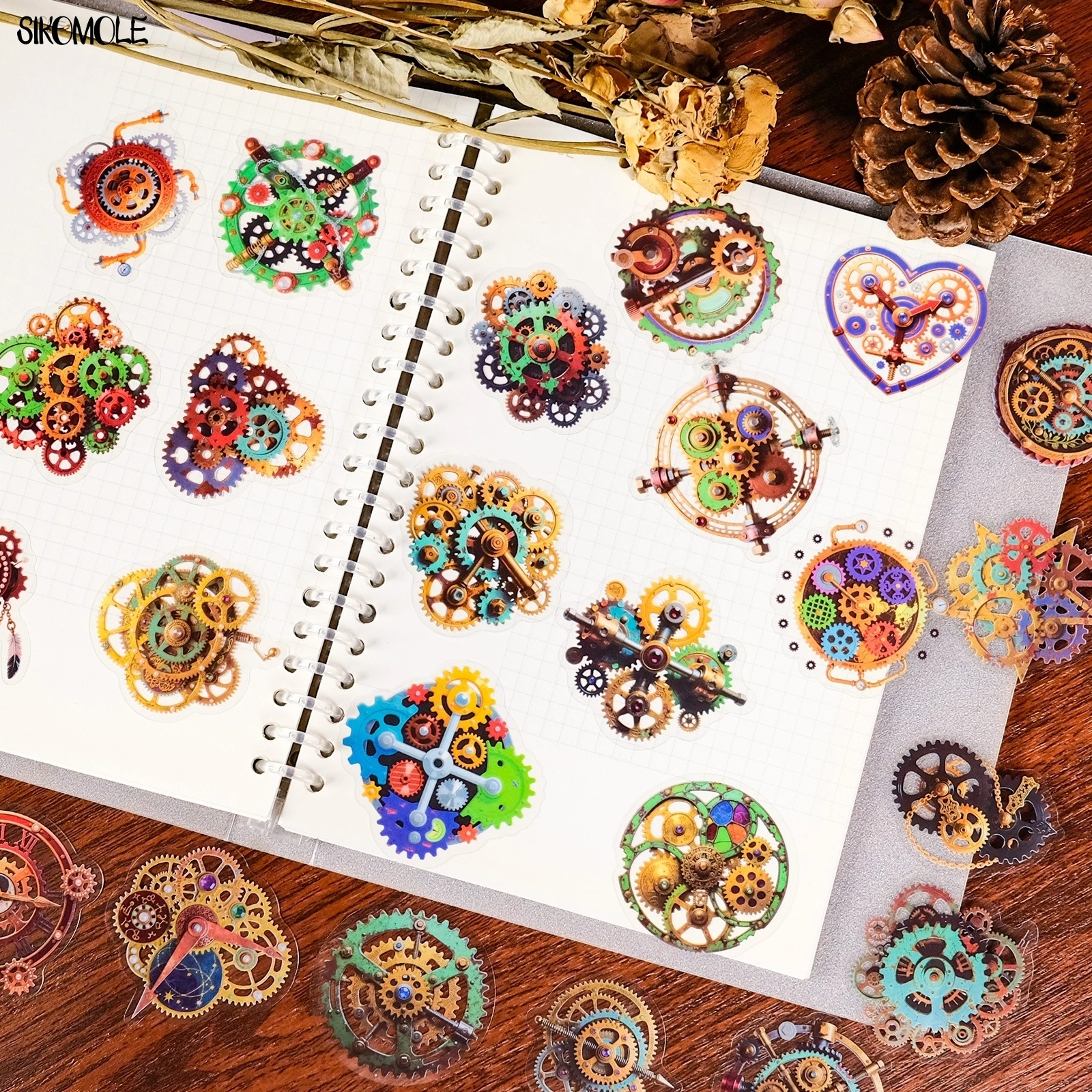 56개 펑크 기어 투명 PET 그래피티 스티커 기계식 기어 장식 핸드 어카운트 기타 스케이트보드 재료 스티커 장난감