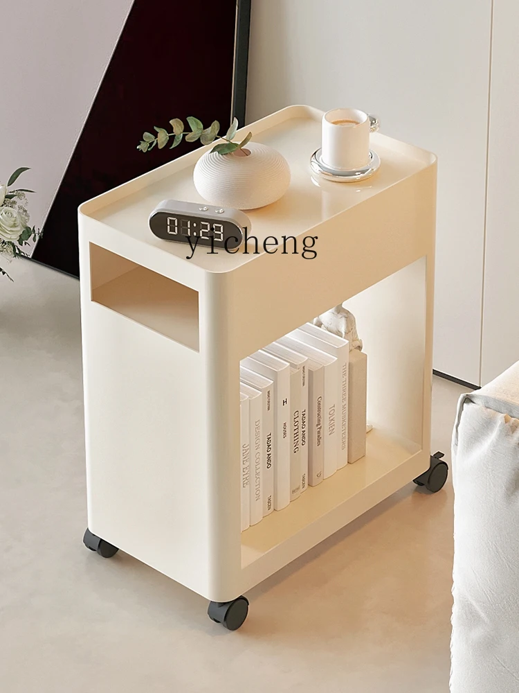 ZK Simple Home Movable Iron Art Sofa Side Table Side Cabinet Modern Living Room Square Small Coffee Table with Wheels