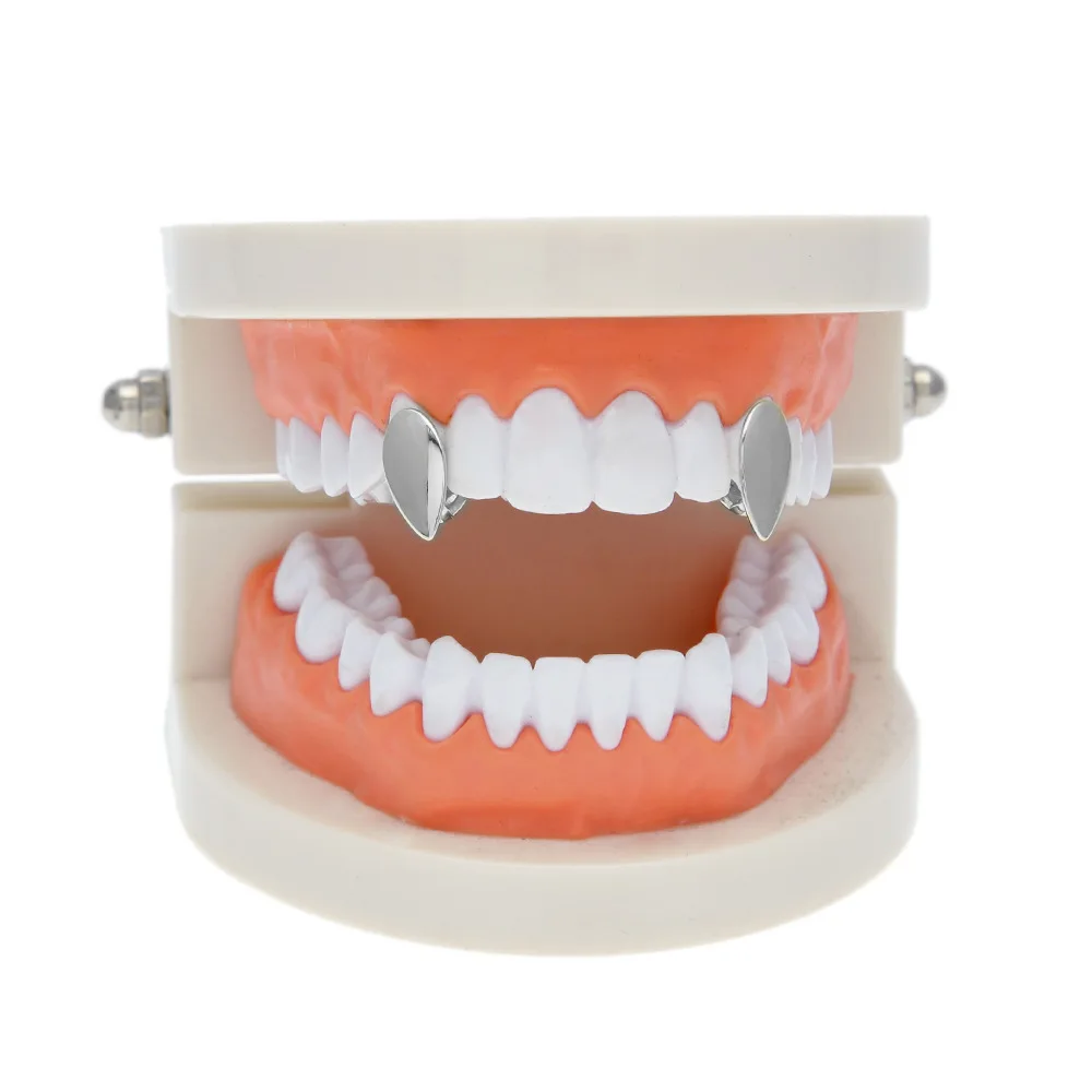 2PCS Bling Bling Teeth Grillz Top & Bootom Dental Mouth Punk Teeth Caps Cosplay Party Tooth Rapper Hip Hop Jewelry TG028