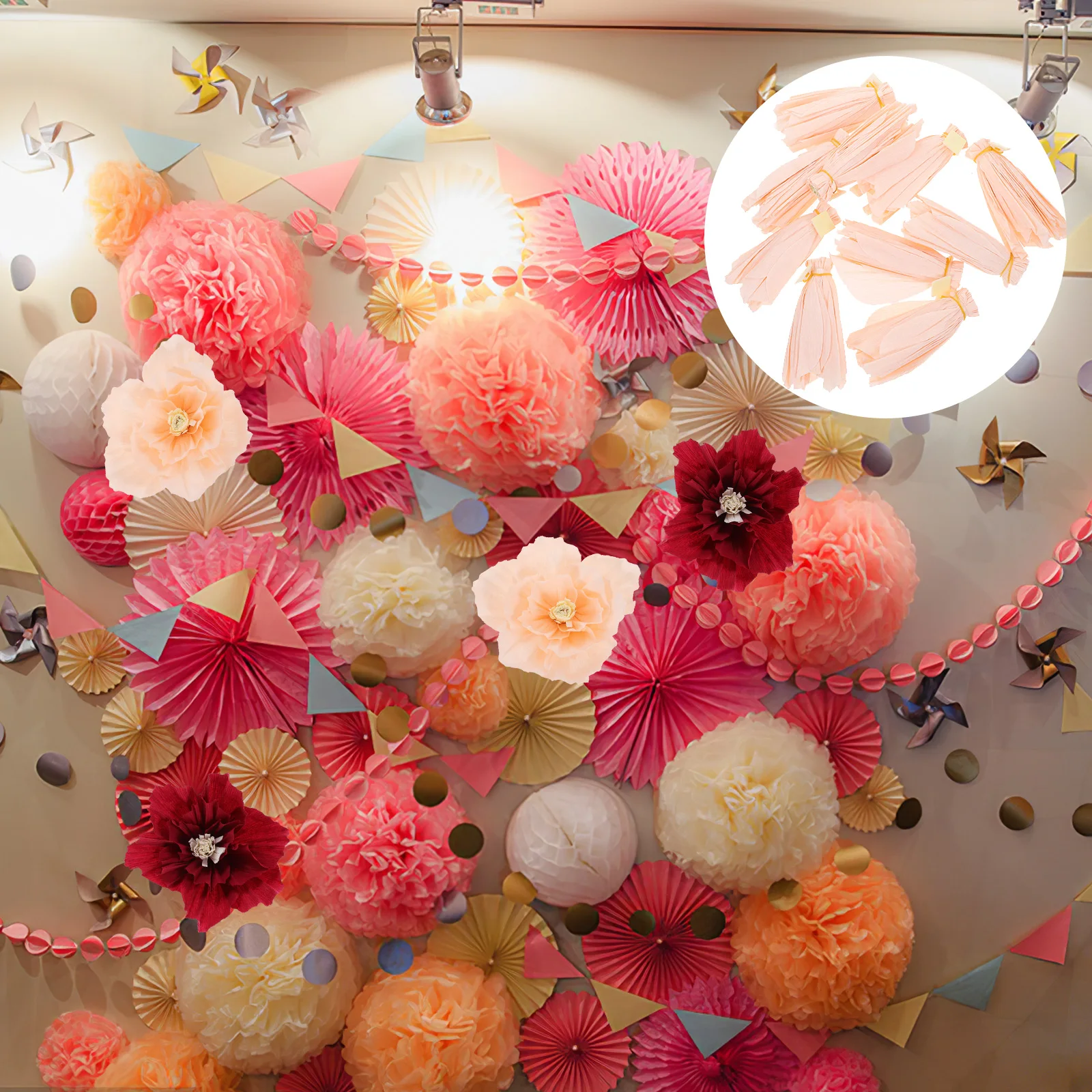 

10pcs Pink 20cm Paper Flowers Decorations for Wall Party Background Wedding Birthday Flower Decor Crepe Art Large