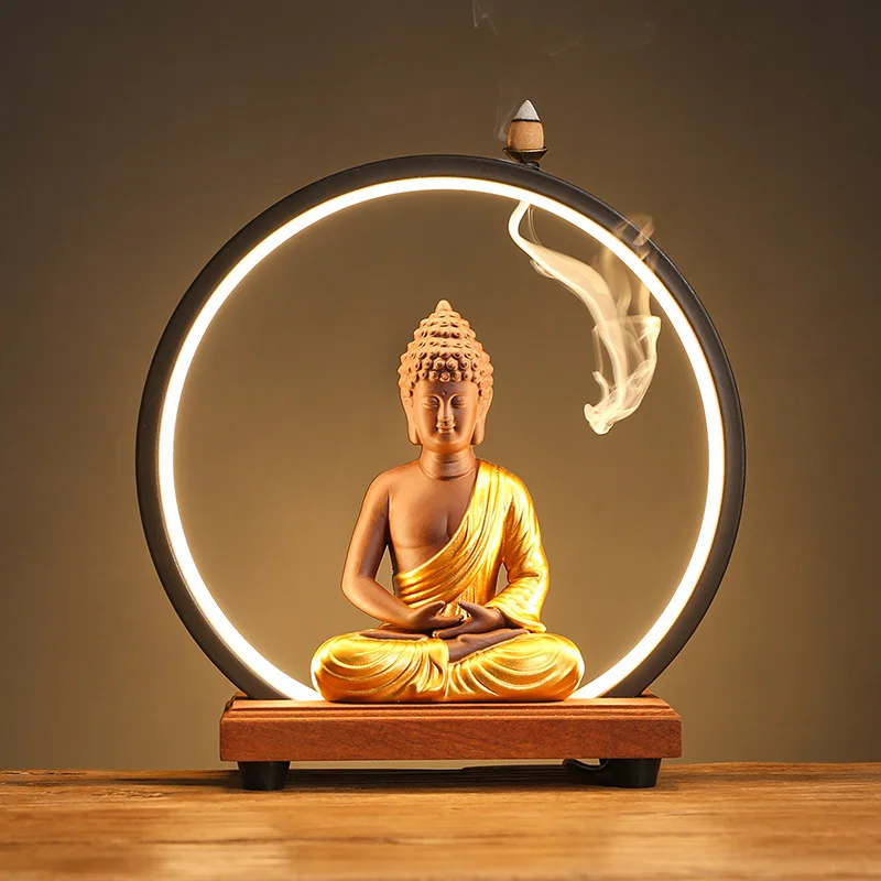 Zen Incense LED Lamp Backflow Ceramic Home Ornament Night Light