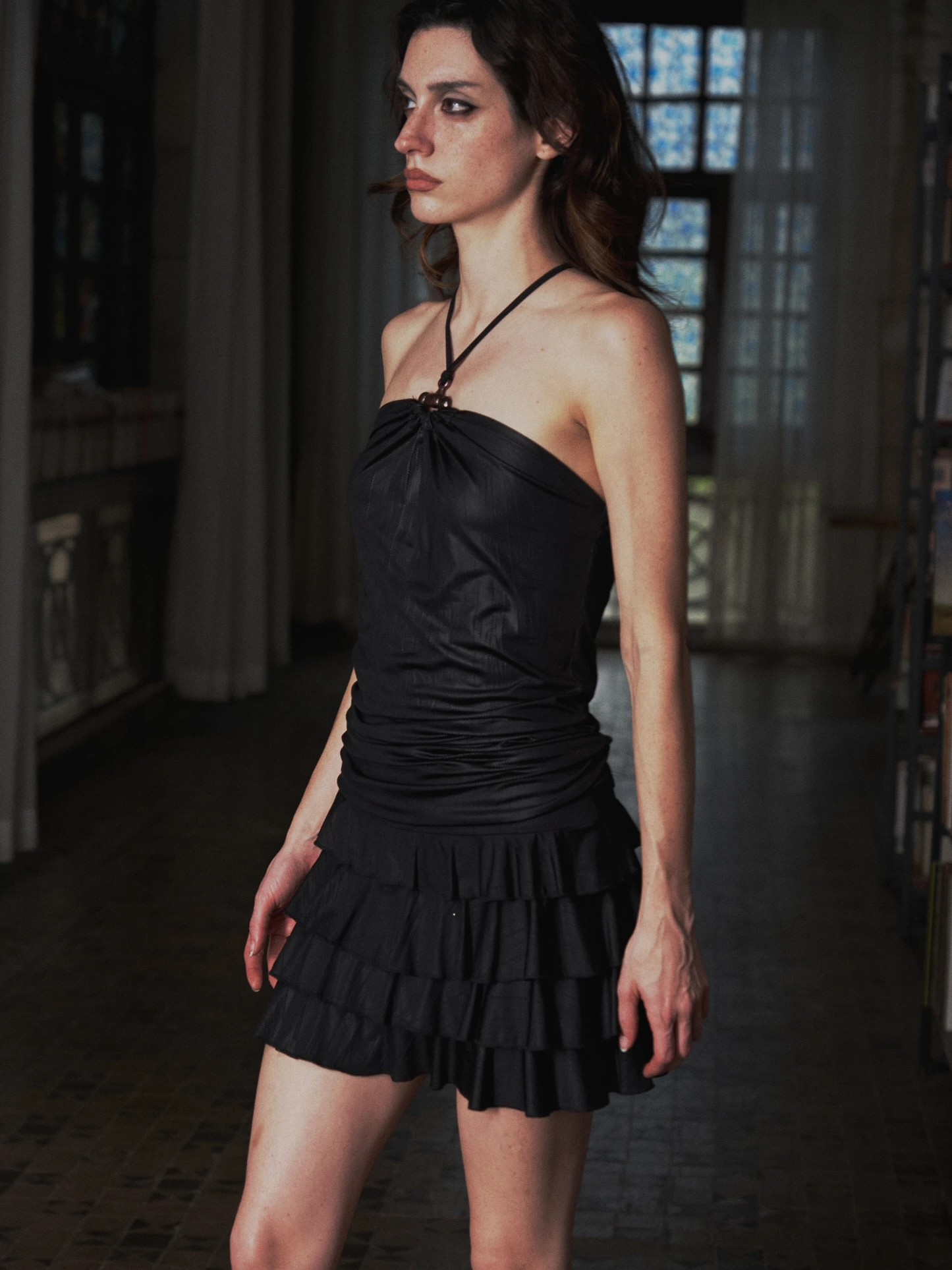 

Bla Ruffle Hem ort Skirt Elastic Waist Two-Way Wear Vintage Sle Polyester Fabric A-Line Skirt for Women in Their 20s