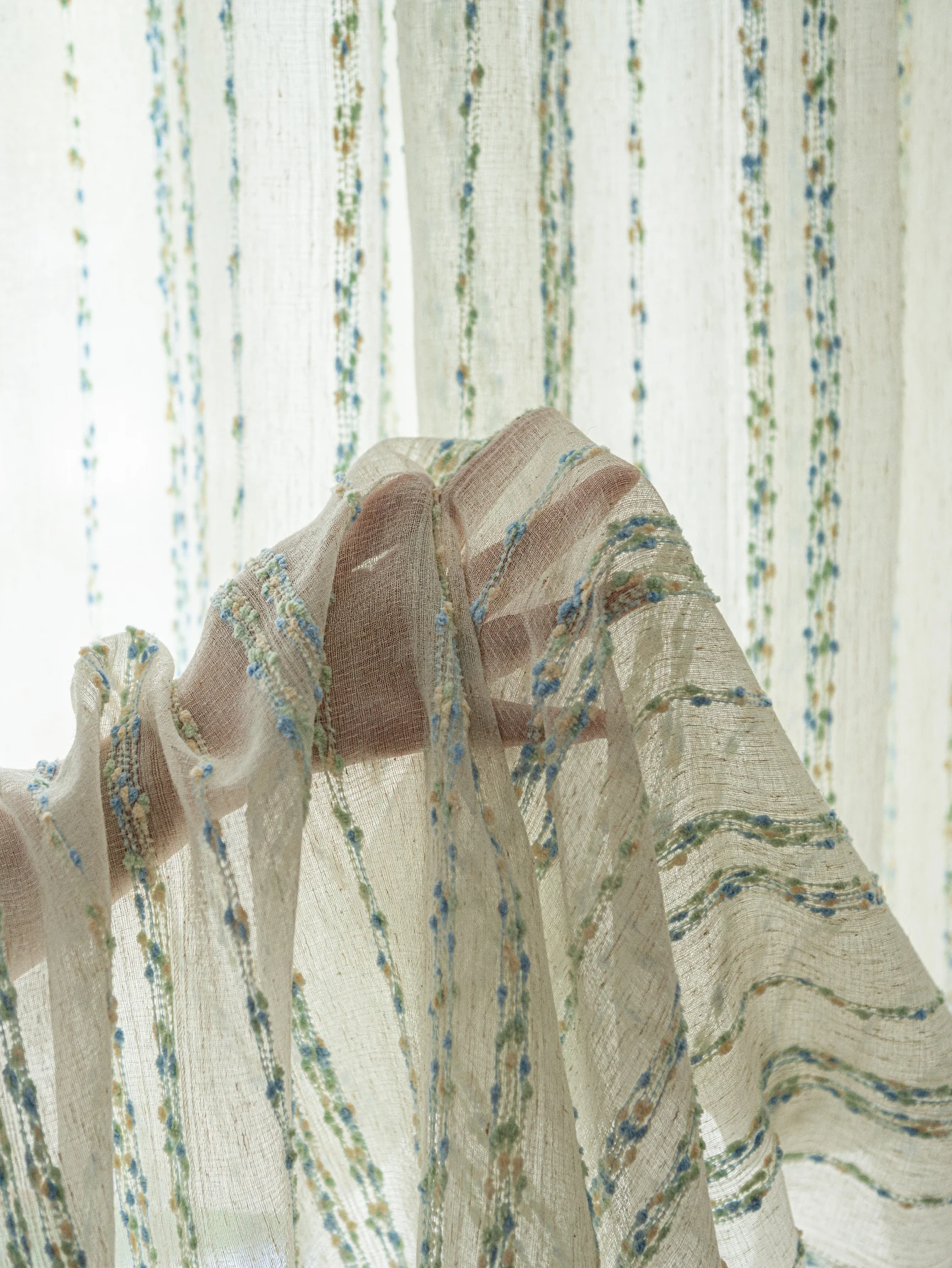 1Pc Vintage-Style Linen Sheer Curtain with Rainbow Jelly Beans - Rod Pocket Design, Easy to Hang, Perfect for Bedroom, Living Room, Office Decoration
