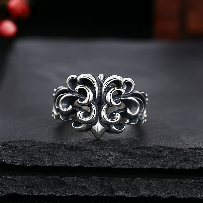 Wholesale 925 sterling silver ring hip hop rock boat anchor men and women open ring Thai silver retro personality ornament