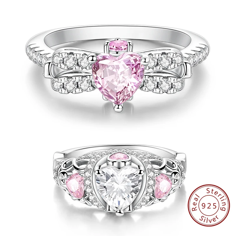 

Кольца Оригинальные кольца из стерлингового серебра 925 пробы Розовый блестящий бант Сердце Циркон Размер 6-9 Кольцо для женщин Ювелирные изделия Подарок на день рождения и годовщину