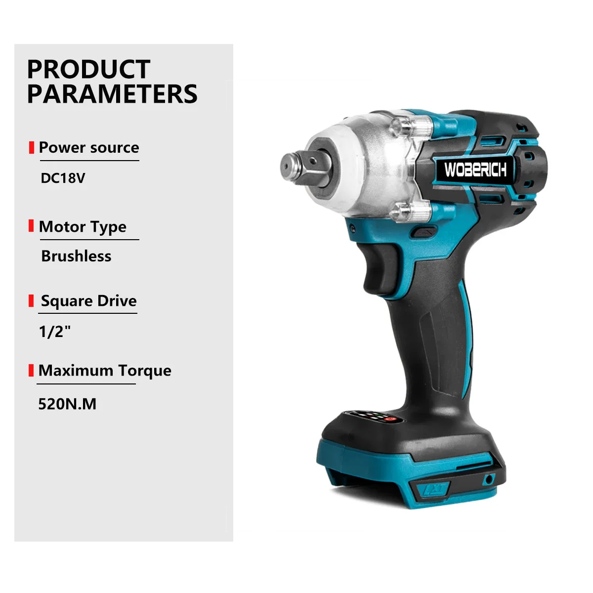 18V Brushless Cordless Electric Impact Wrench Rechargeable 1/2 inch Wrench Power Tools Compatible for Makita 18V Battery