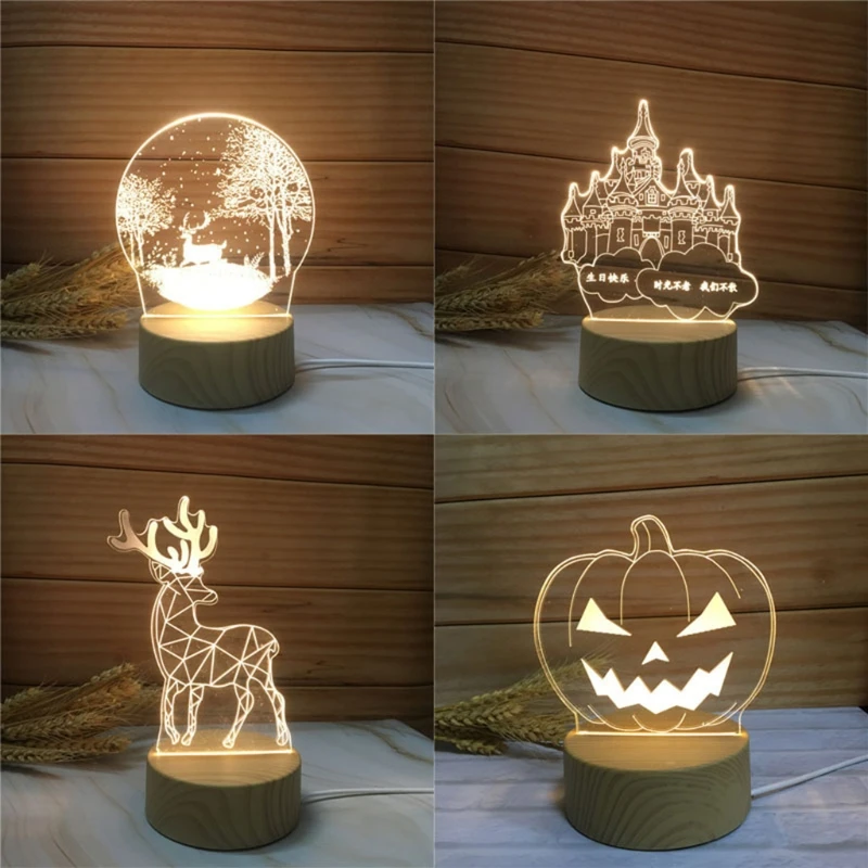 Night LED Light Lamp Base Resin Art Round LED Lights Display Base Crystal Wooden Lighted Base Stand Pedestal Lamp Decor