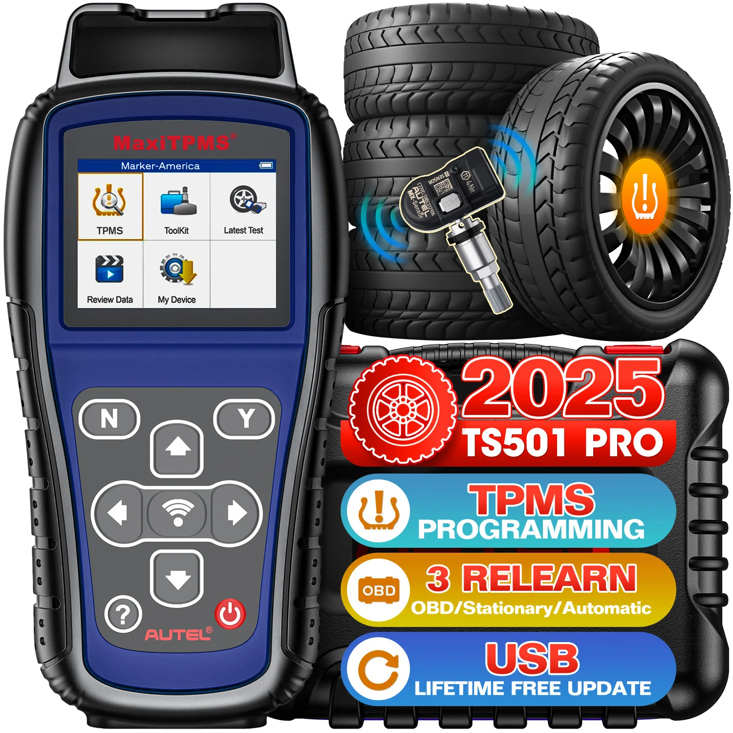 2025 Autel MaxiTPMS TS501 Pro Car TPMS Diagnostic Tool Activate Relearn All TPMS sensors Program Autel MX-sensors PK TS408 TS501