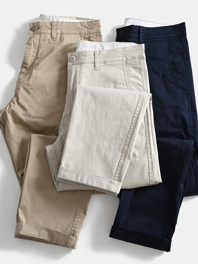 

Spring Summer Men's Casual Pants Straight Leg Thin Breathable Waed Busin Cotton Polyester Elastic Fiber Long Trousers