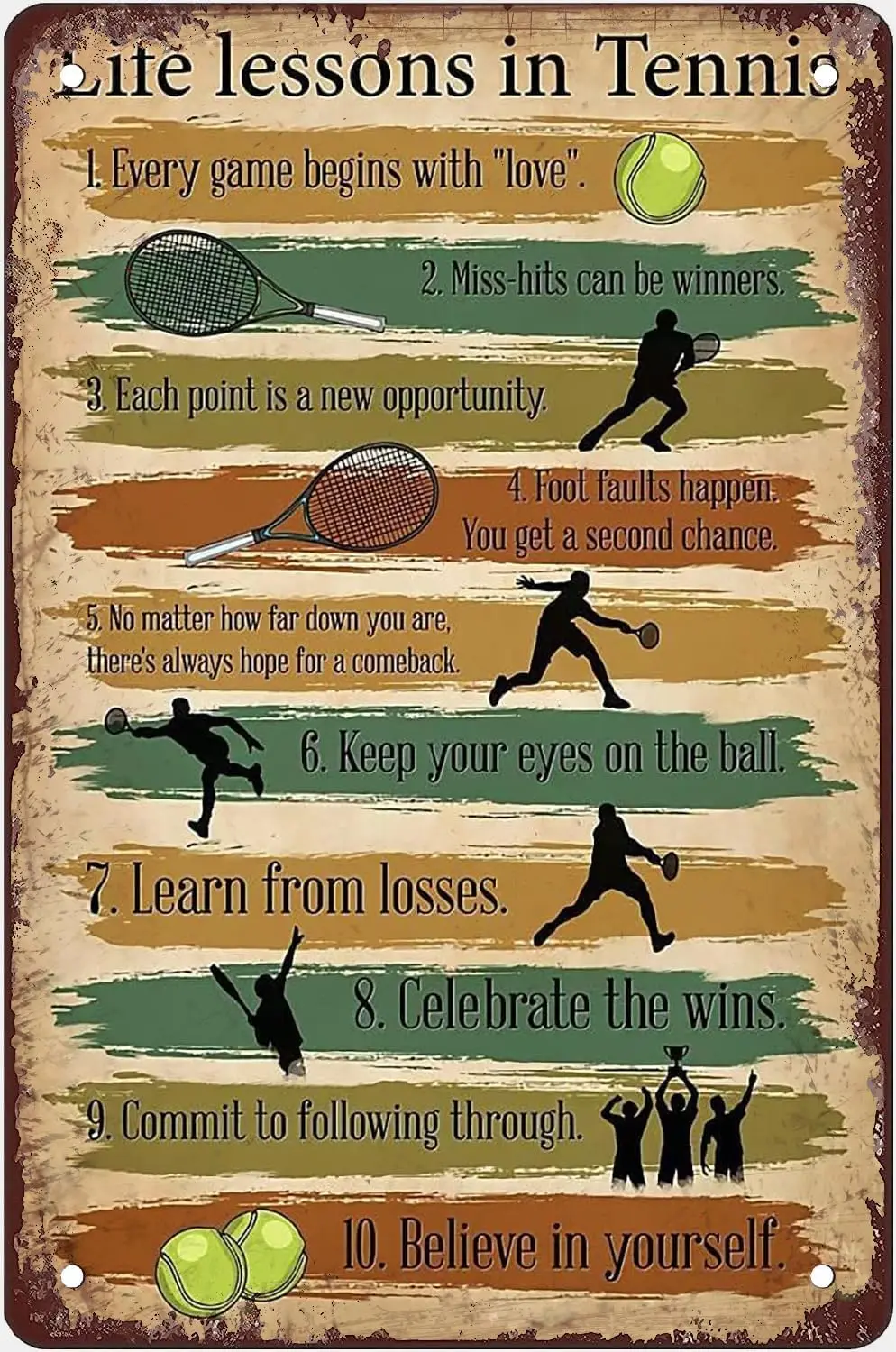 Life Lessons In Tennis Metal Tin Sign Vintage Club Decor 10 Tips For Tennis Players Posters Home Wall Decor Plaque Gift Tin sign