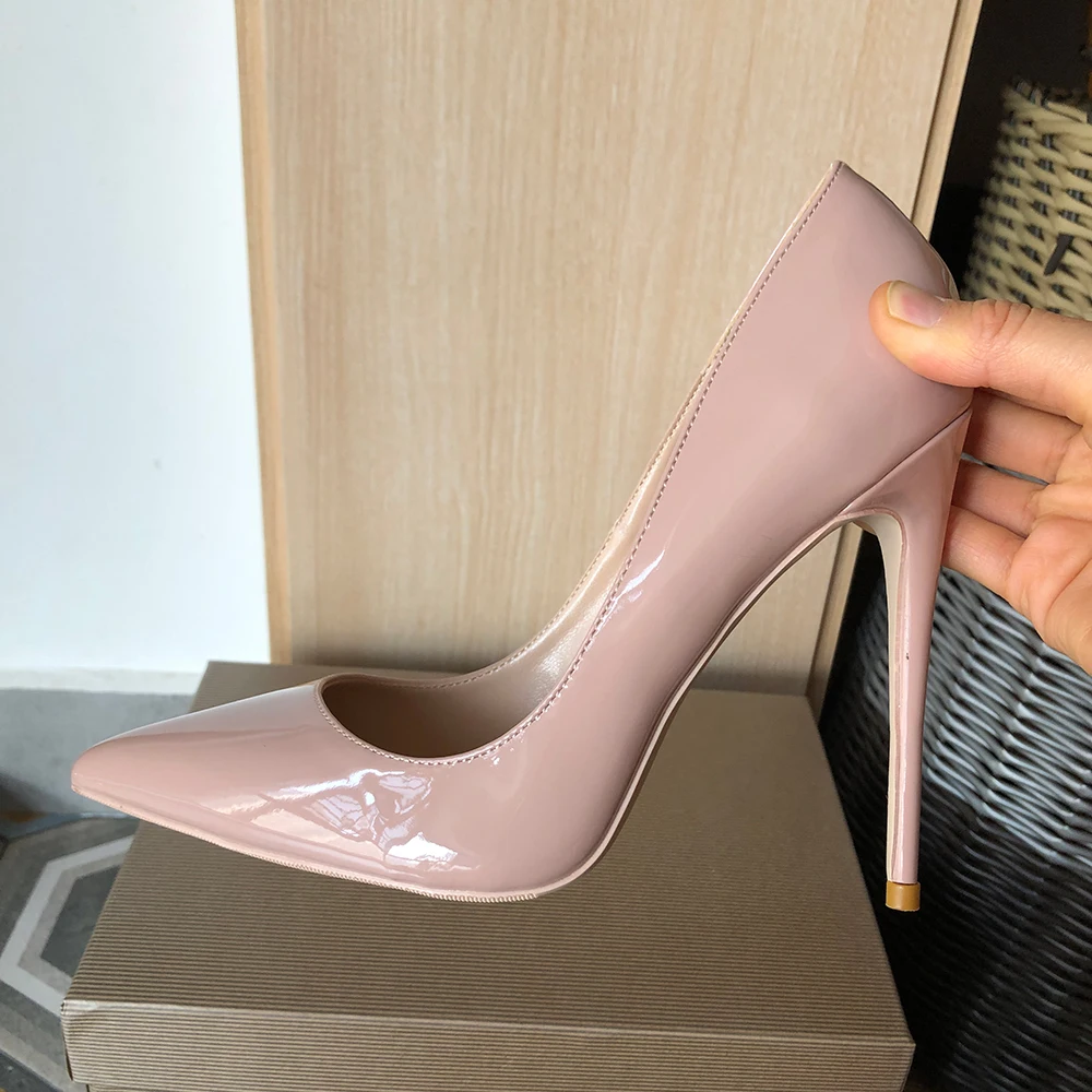 Veowalk Solid Glossy Nude Pink  Women Pointy Toe Fashion Designer Stiletto Pumps Paery Wedding Bridal High Heel Shoes Size 3-12