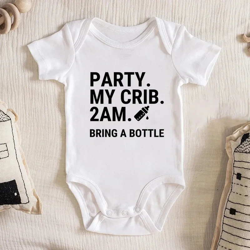 

Party At My Crib Bodysuit Funny Baby Clothes Cute Jumpsuit Boys Girls Clothes Newborn White Casual Romper Infant Party Gift