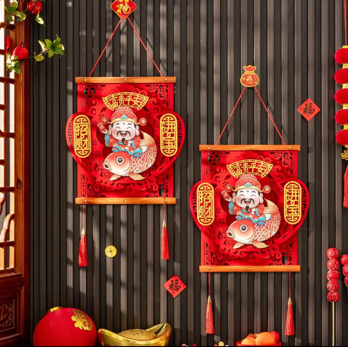 Thickened Spring Festival Hanging Decoration Three-dimensional with Tassel Hanging Pendant Red Creative God of Wealth Pendant