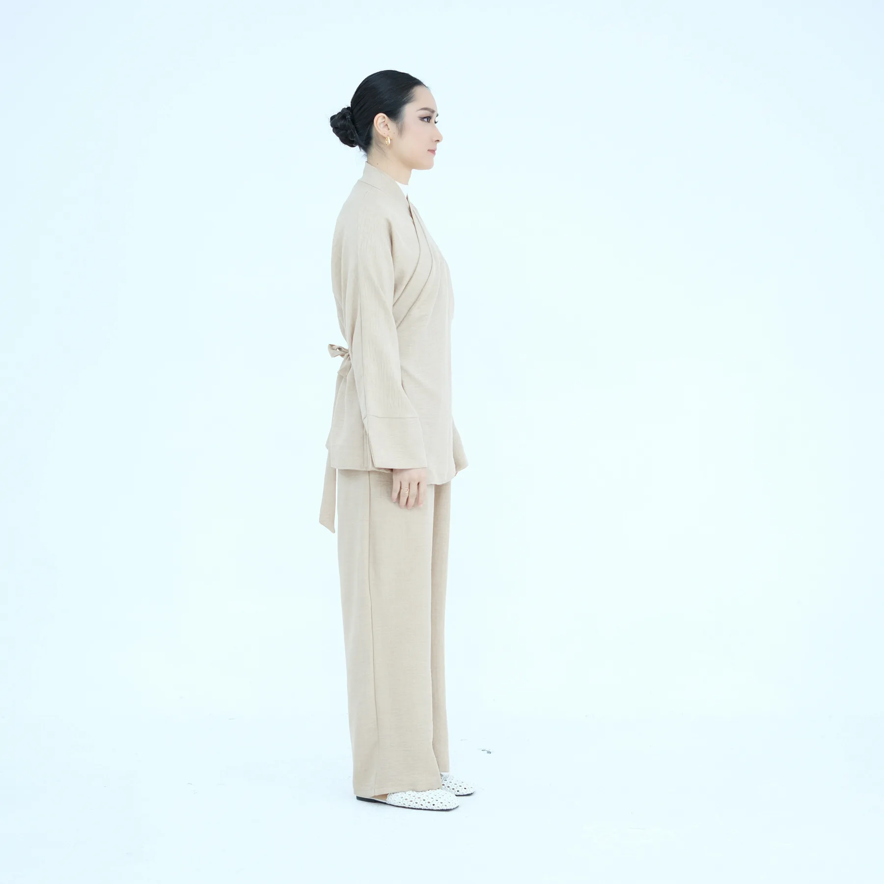 

2026 Modest Muslim 2 Piece Set for Women Dubai Tunic Top Pants Ramadan Turkey Lace Up Trousers Matching Outfit Islamic Clothing