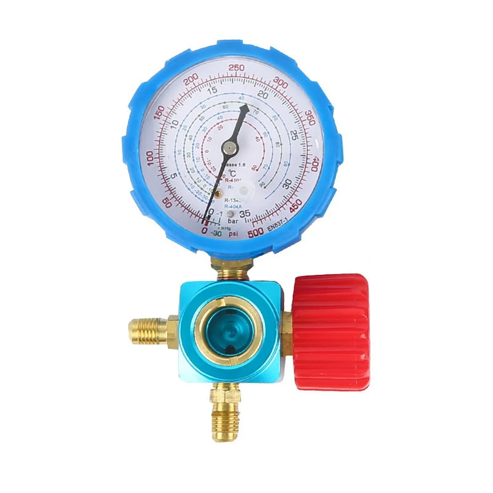 Refrigeration Pressure Gauge with Sight Glass for R22 R134a R410A R404A HVAC Systems 30-500 PSI 1/4 Inch Connection